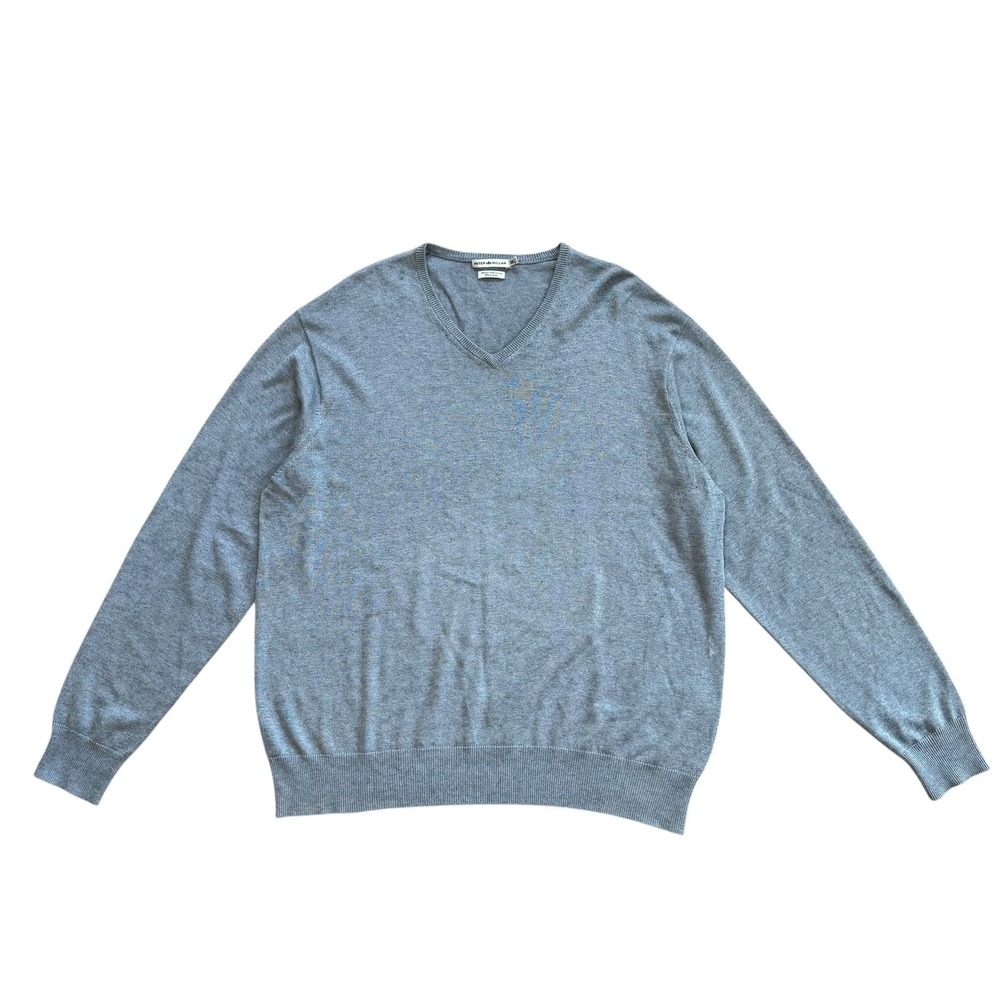 Peter Millar Mens XXL V-Neck Sweater Blue Silk Cotton Cashmere Blend Pullover